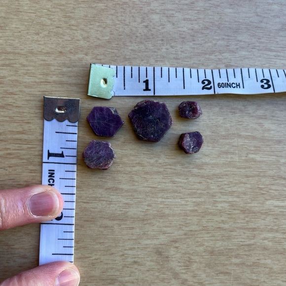 Rubies Raw Hexagonal Corundum Form Set Of 5 - Picture 11 of 12
